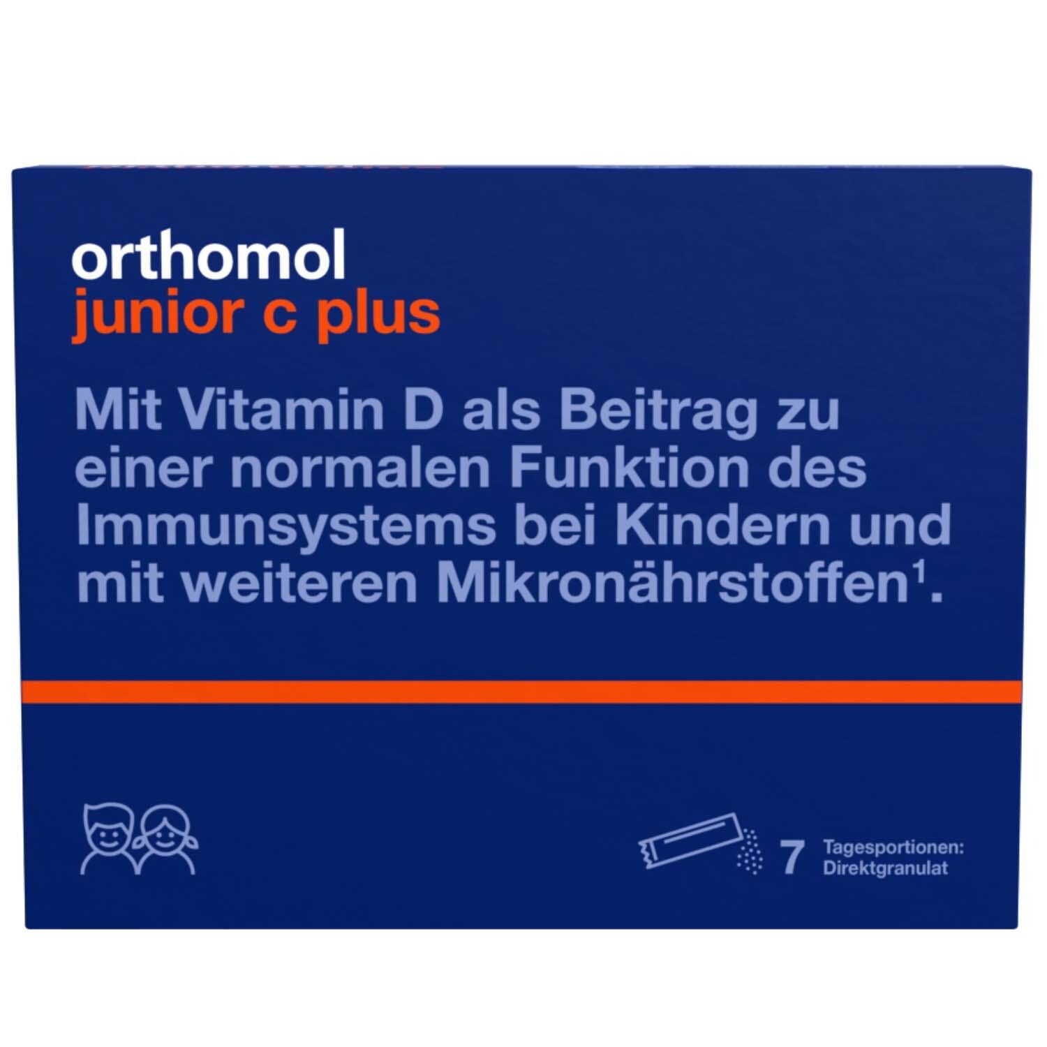 Orthomol junior C plus - mit Vitamin C als Beitrag zu einer normalen Funktion des Immunsystems - Himbeer/Limetten-Geschmack - Direktgranulat