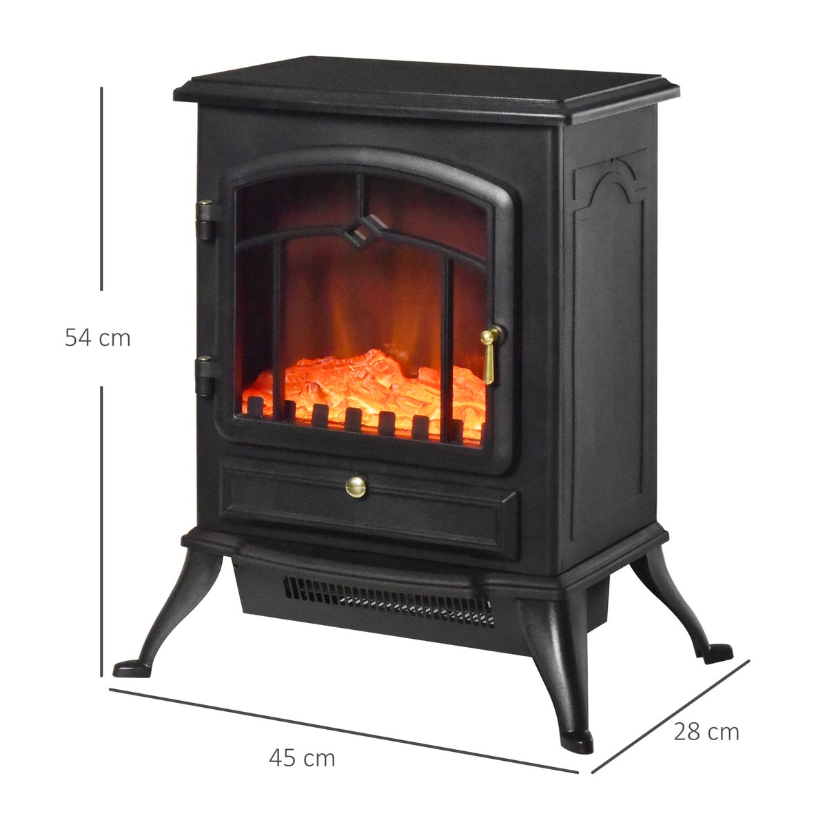 HOMCOM Elektrische haard, vlameffect, 1000/2000W, oververhittingsbeveiliging, 45 x 28 x 54 cm, gehard glas, PP, ABS, zwart