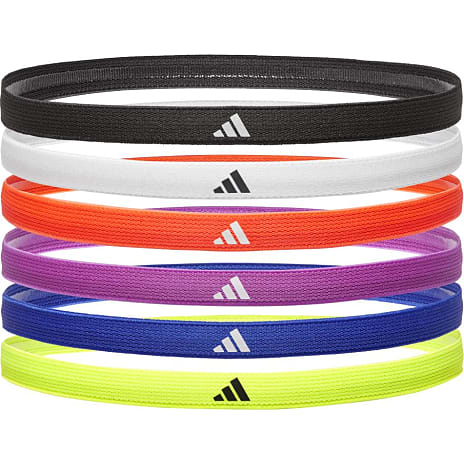 Adidas hårbånd 3-pak - sort, rød, hvid, lilla, blå og gul
