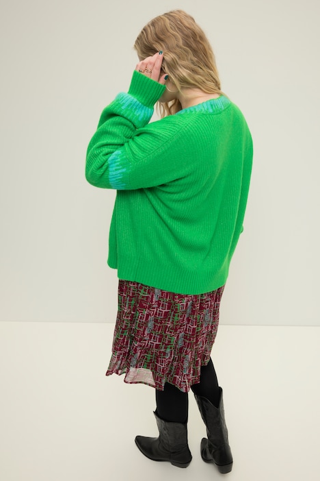 Strickjacke, oversized, Color-Akzente, V-Ausschnitt, Ballon-Langarm