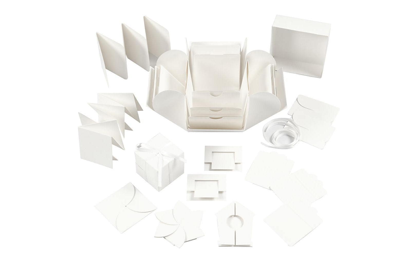 Geschenkbox Weiss, 12 x 12 x 12 cmZusammenklappbare Explosionsbox