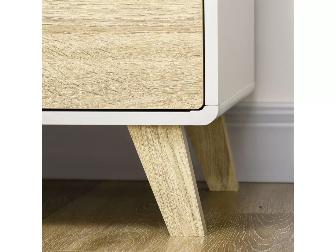 Buffet rangement design scandinave 2 portes avec étagère MDF panneaux blanc aspect chêne clair