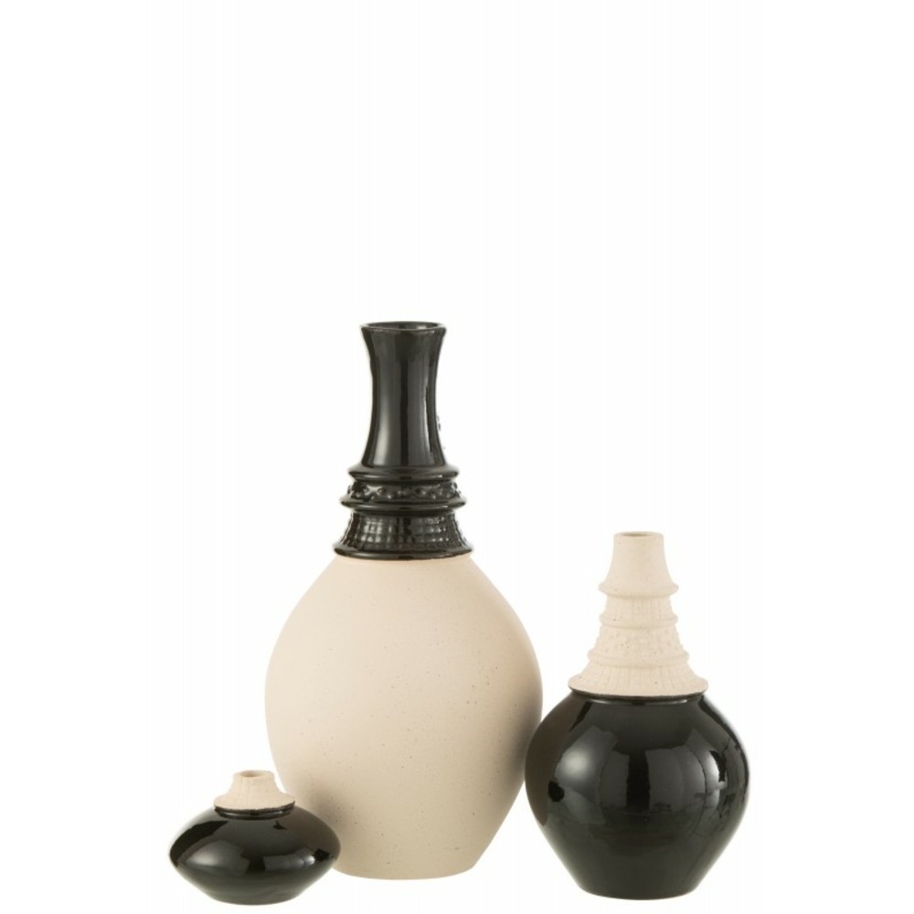 Vase avec col en céramique noir et beige 16x16x26cm