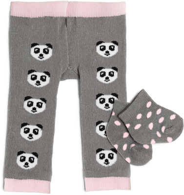 Skrållan Dukkeklær Tights og Sokker Panda, Grå/Rosa