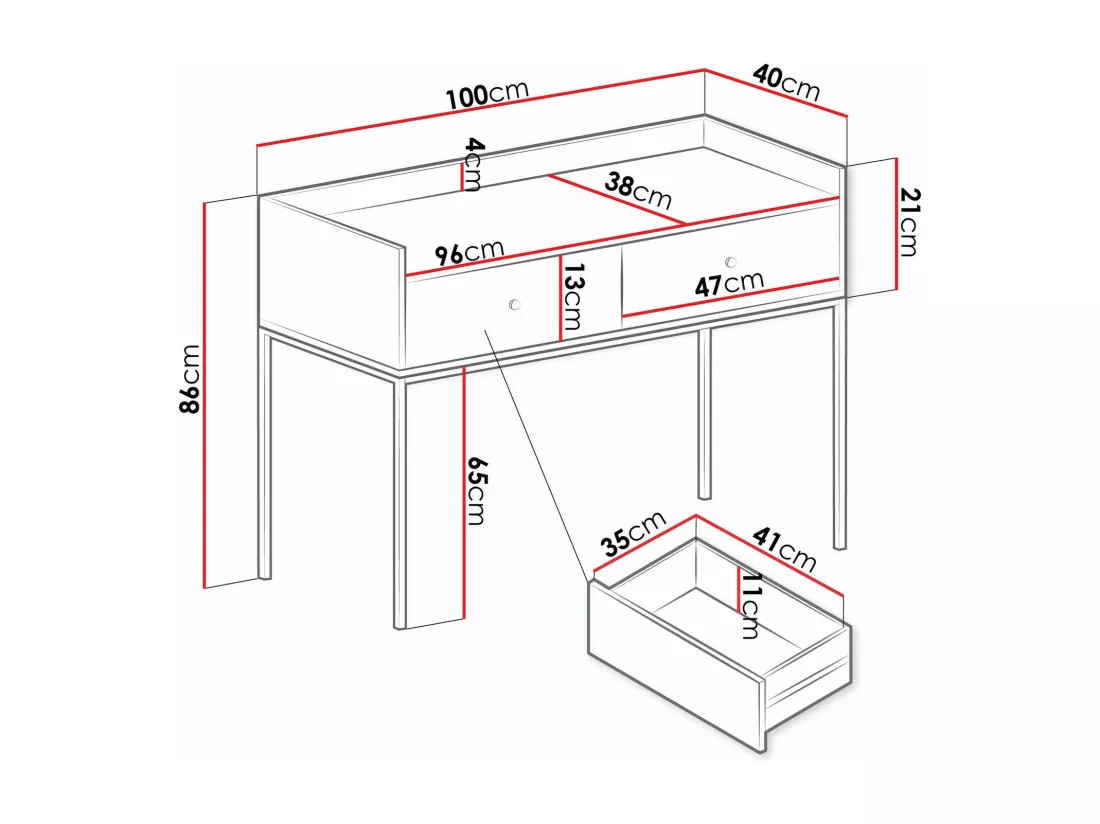 Console Comfivo Etmore 106, Noir, 86x100x40cm, Avec tiroirs
