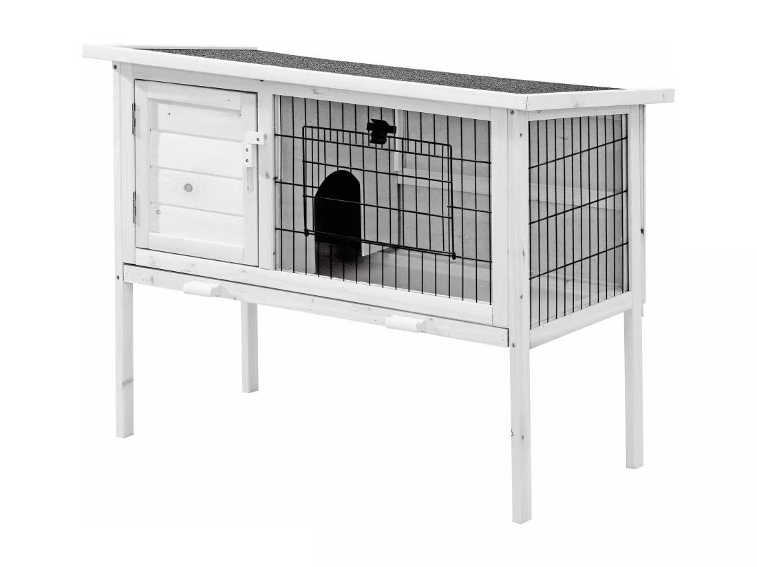 Clapier en bois sur pieds pour lapins et rongeurs - L. 91 x P. 45 x H. 70 cm - Blanc - LAPIUS
