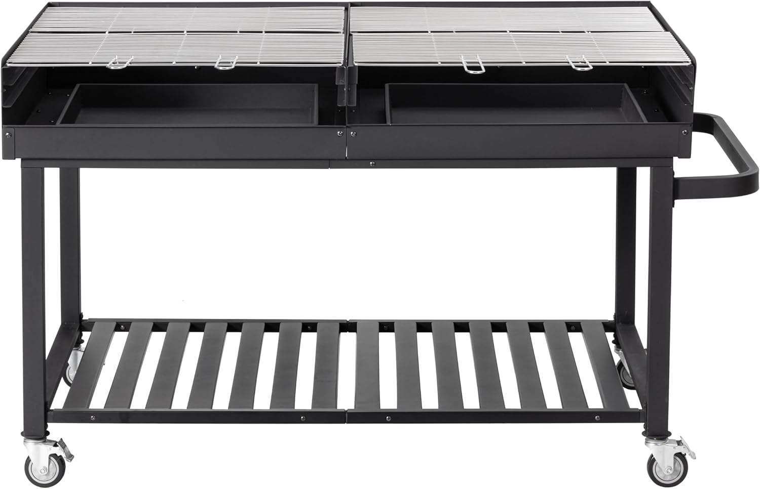METRO PROFESSIONAL Holzkohlegrillwagen, 178 x 91 x 102 cm, Schutzhülle und Ablagebereich, Stahl/Edelstahl, schwarz