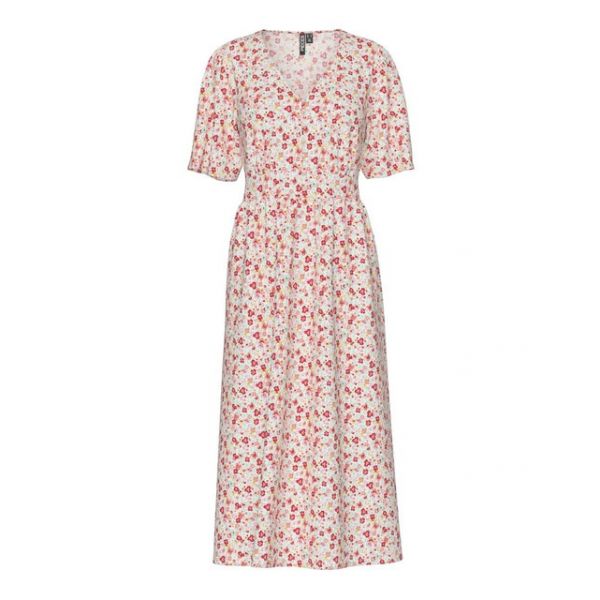 Pieces Vestido De Manga Curta Tala Midi Cloud Dancer / Multi Flower S
