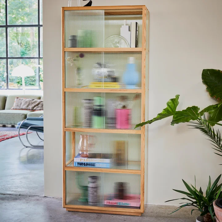 HKliving - Vitrine aus Holz mit geripptem Glas, natur