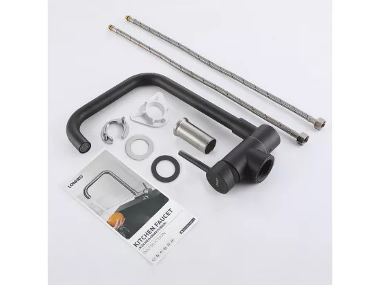Robinet Cuisine Inox Rabattable Pivotant à 360°,Mitigeur Cuisine Pliable Contre Fenêtre, Robinet Mitigeur Evier Eau Chaude/Froide,Noir
