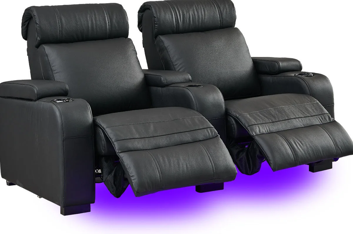 Lumene Hollywood Luxury III Noir (2 places, cuir véritable) Fauteuils cinéma
