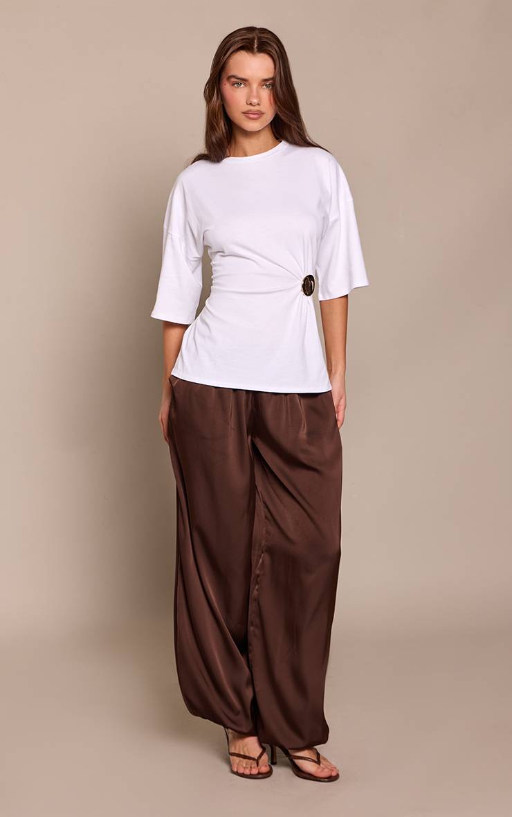 Blanc T-shirt Oversize En Coton Avec Détail Ceinturé À La Taille