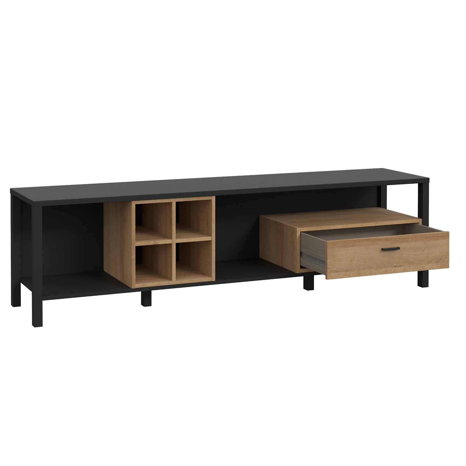 TV-Unterschrank - Riviera Eiche - schwarz - 181 cm breit