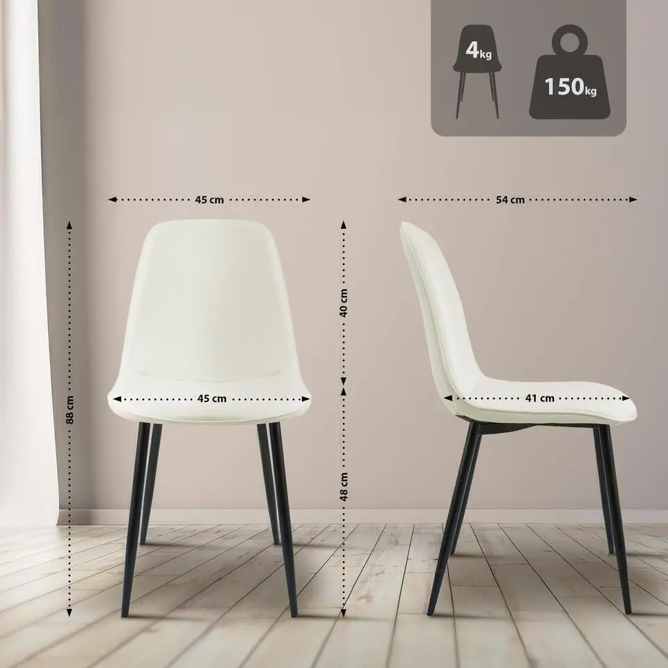 CLP Set van 2 Eetkamerstoel Maryam zwart Frame - Stof - creme