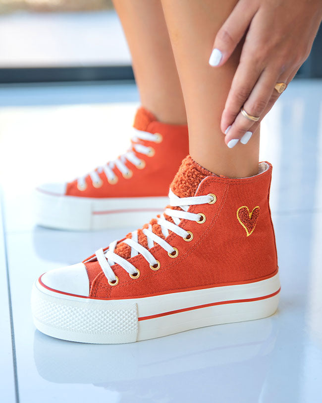 Basket femme orange montante en toile - Thaïs