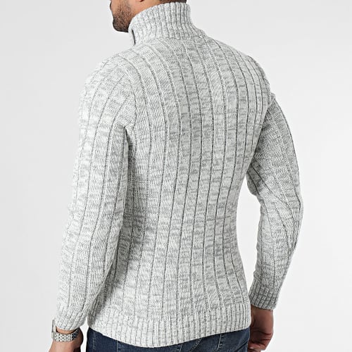 Pull Col Zippé Gris Clair
