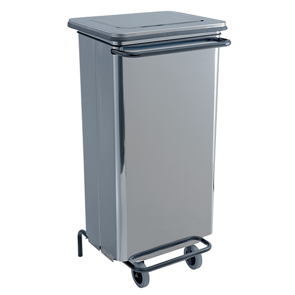 Conteneur mobile en inox brillant à pédale avec prise frontale 110 litres