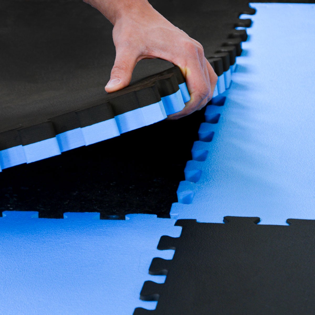 40mm trainingsmat met rand - 90x90cm vloerbeschermingsmat zwart blauw