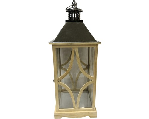 Lafiora houten lantaarn, 29 x 29 x 76 cm, bruin, zilver
