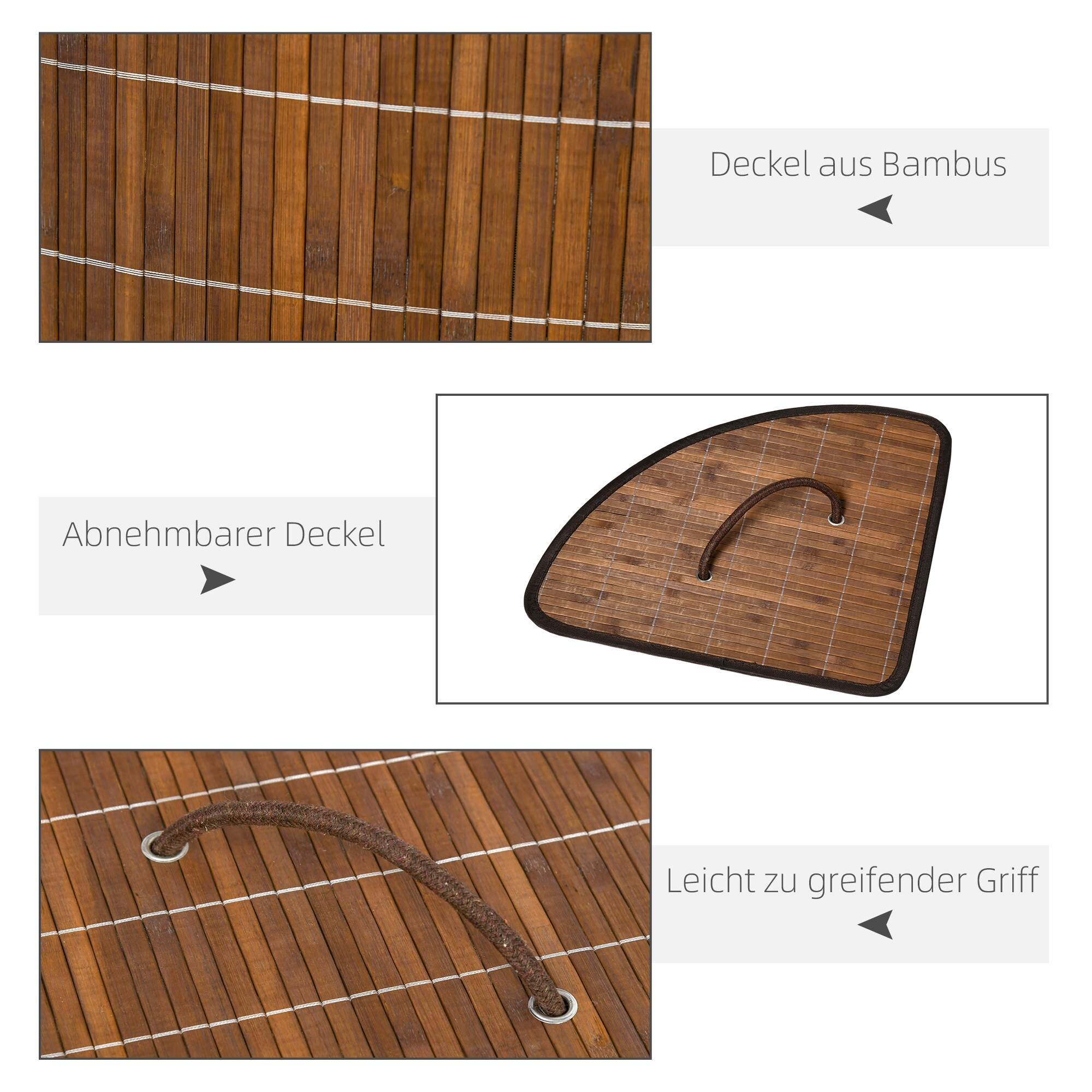 HOMCOM Eckwäschekorb mit Deckel und Innenbeutel braun 38L x 38B x 57H cm