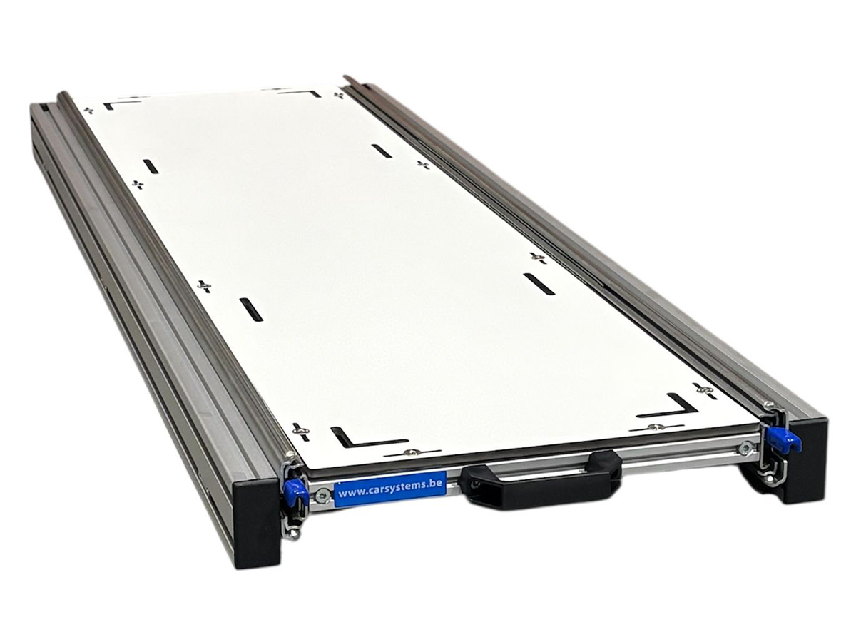 Aluminium 120 x 30 cm Schuifplateau met Global Volkern topplaat