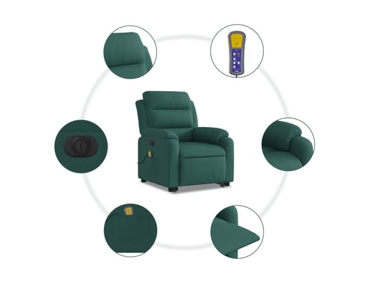 VIDAXL - Fauteuil inclinable de massage électrique vert foncé tissu