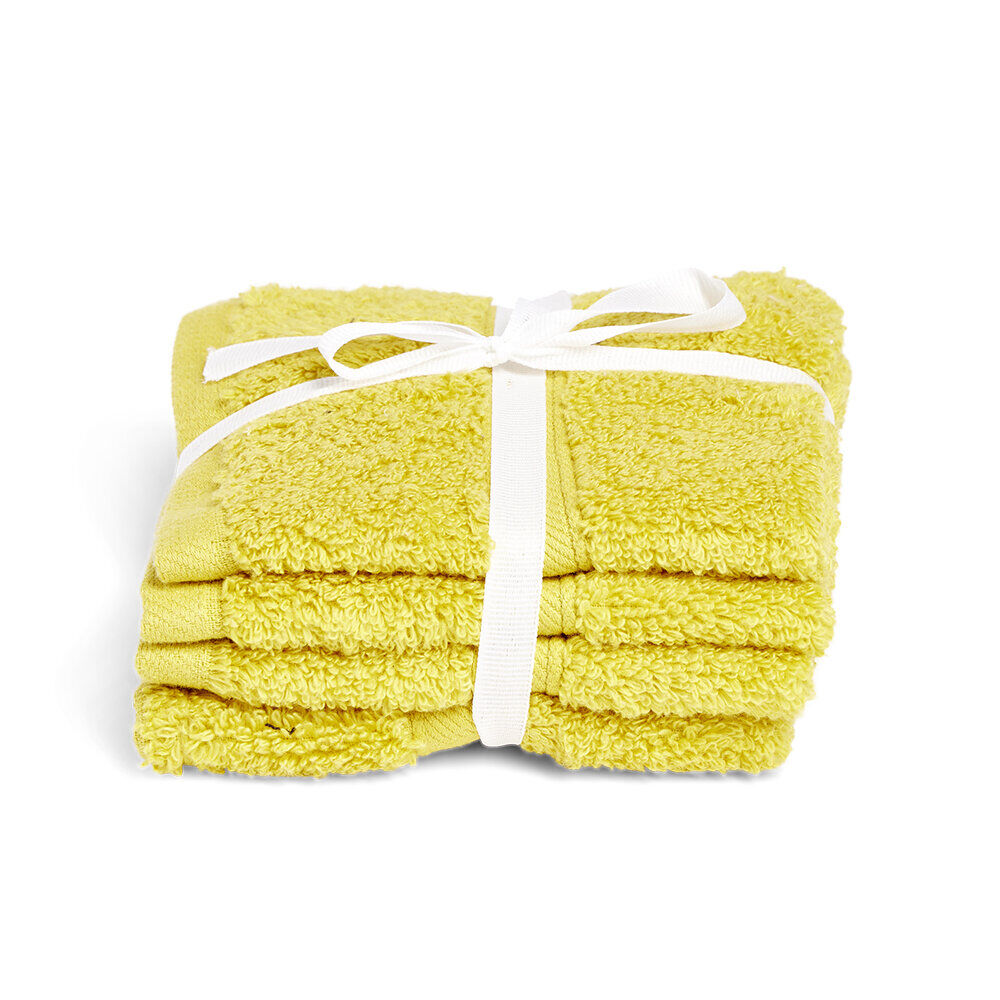 Lot de 4 serviettes invité coton jaune et noir 30x30cm