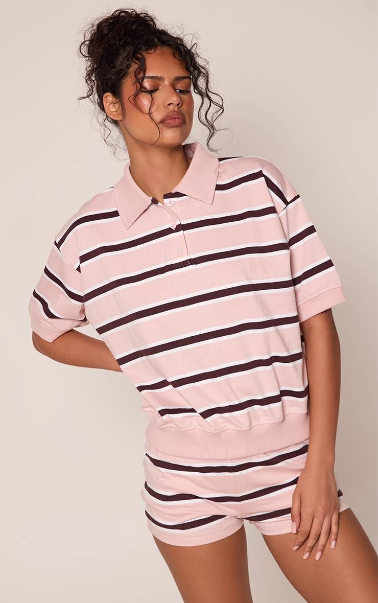 Rose Short En Molleton À Imprimé Rayé