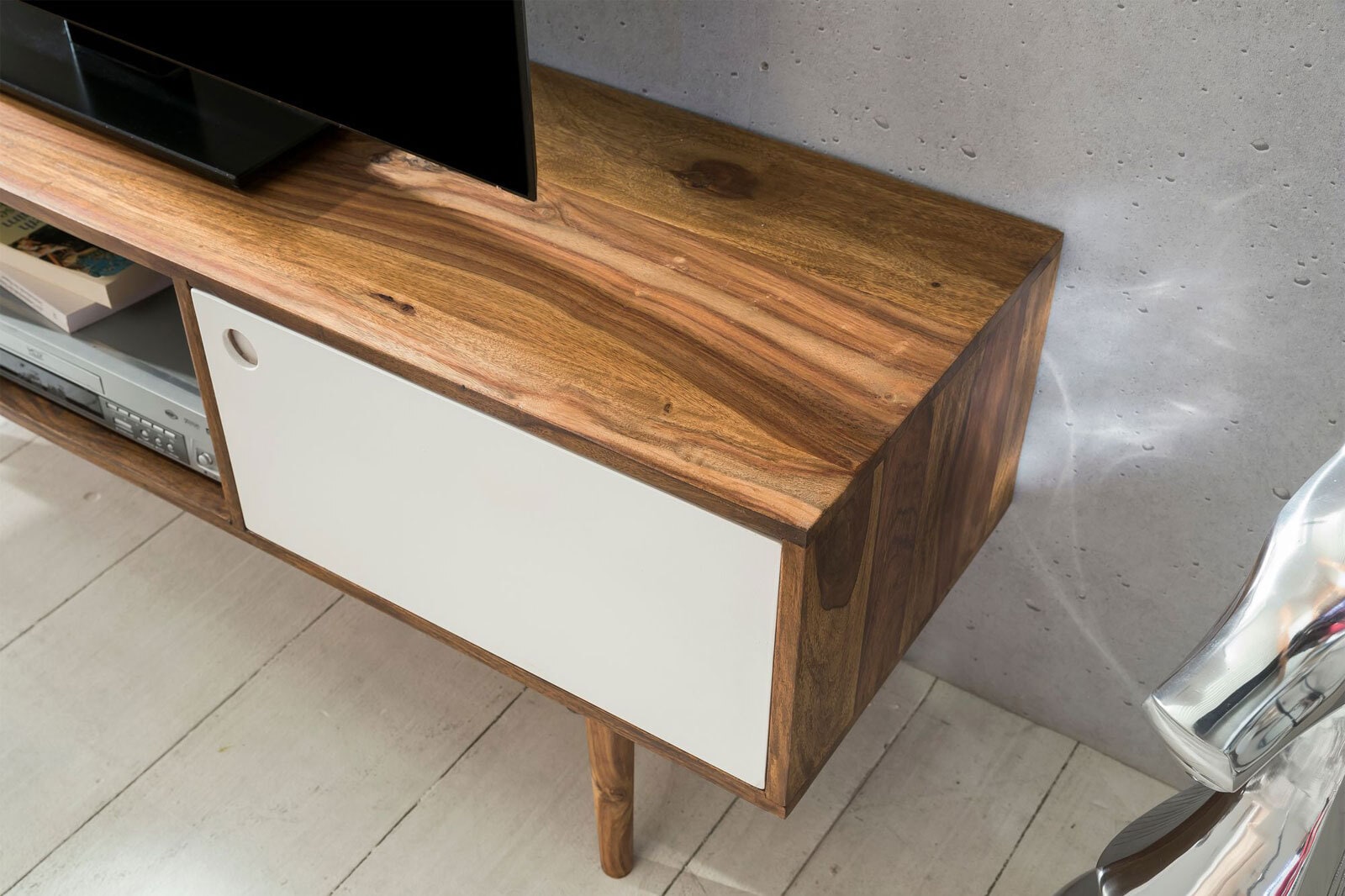 TV-Lowboard 140 x 45cm braun/ weiß