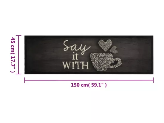 Tapis de cuisine lavable imprimé tasse noir 45x150 cm velours