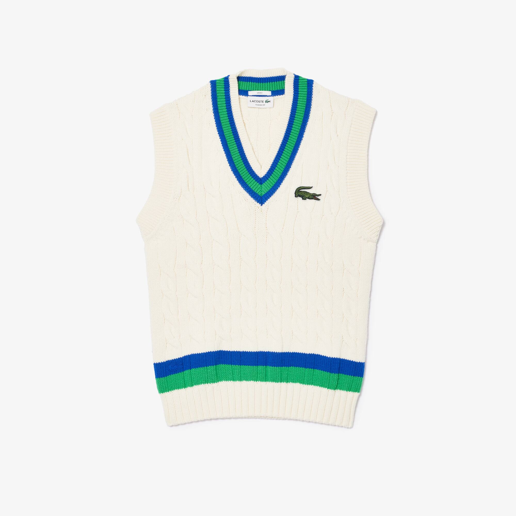 Ärmelloser Pullover im Zopfmuster mit Streifen Pullover - Weiss - Lacoste - Unisex