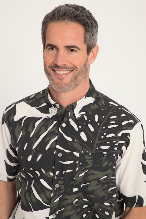 Hemd, Beachwear, Halbarm, Tropical Print, Buttondown-Kragen, Modern Fit