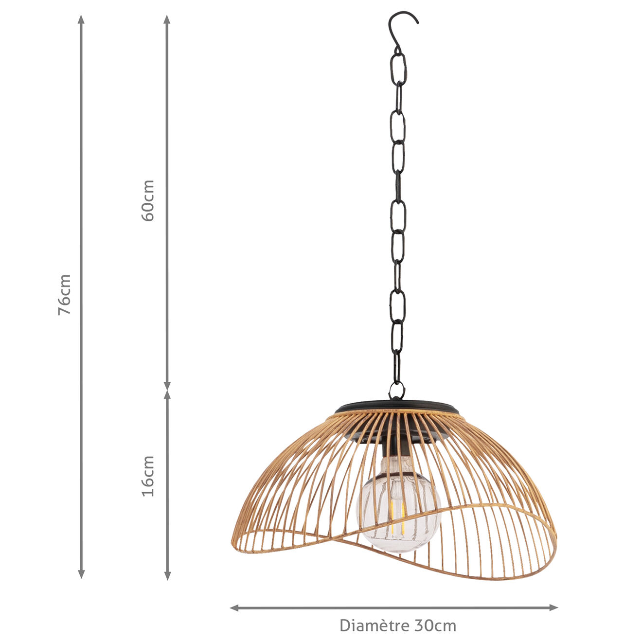 Pratik Garden Lampe solaire filaire Effet Rotin noir/beige - D.30x76 cm