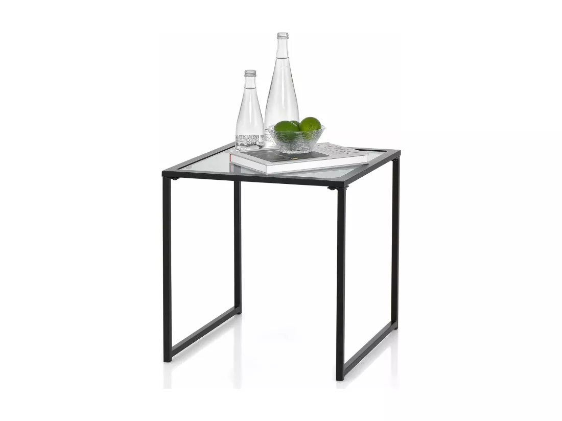 Table d'Appoint Carrée d'Extérieur en Verre Trempé, Table de Jardin Bistro Cadre en Métal Charge 30 kg, Petite Table Basse pour Patio Balcon Terrasse, 43 x 43 x 45 cm, Noir