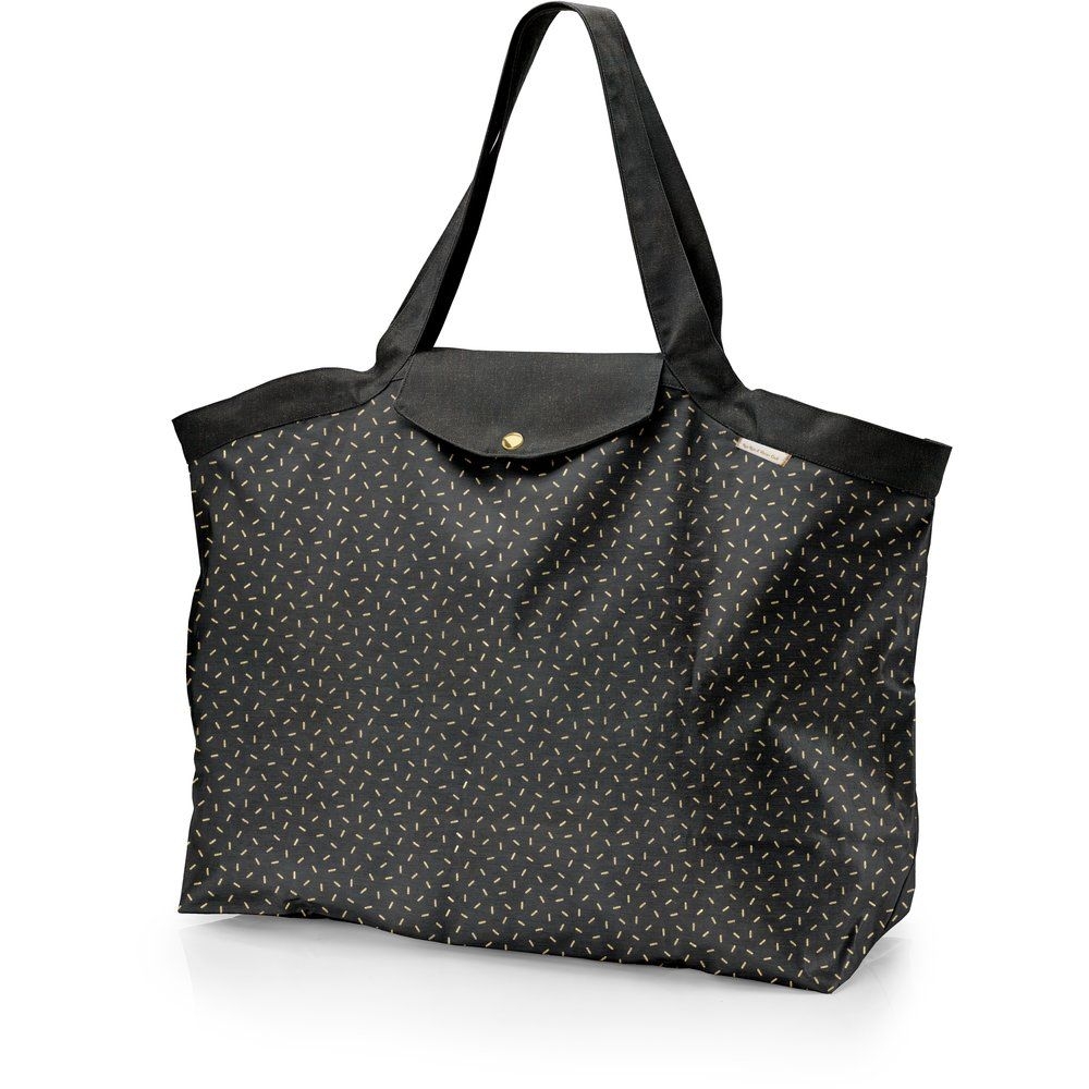 Grand Sac Cabas En Tissu Paille Dorée Noir