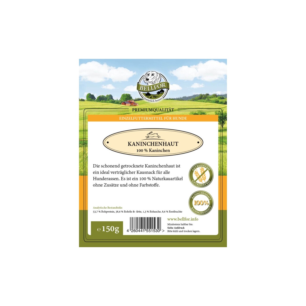 Bellfor Hundesnack - Kaninchenhaut - 150g