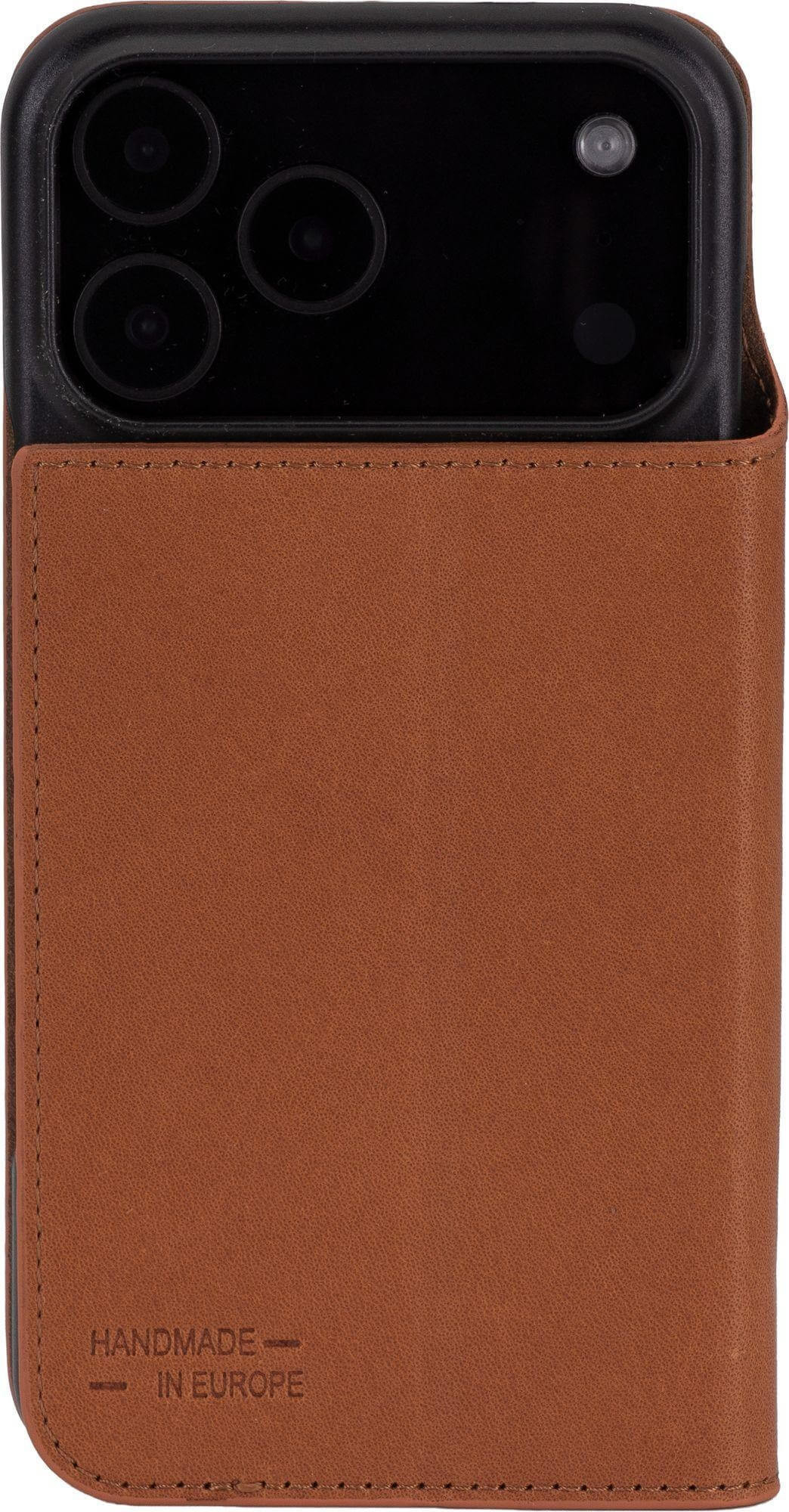 iPhone 17 Pro Echtleder Bookcase Hülle Tegel (11129) - Braun (Cognac)