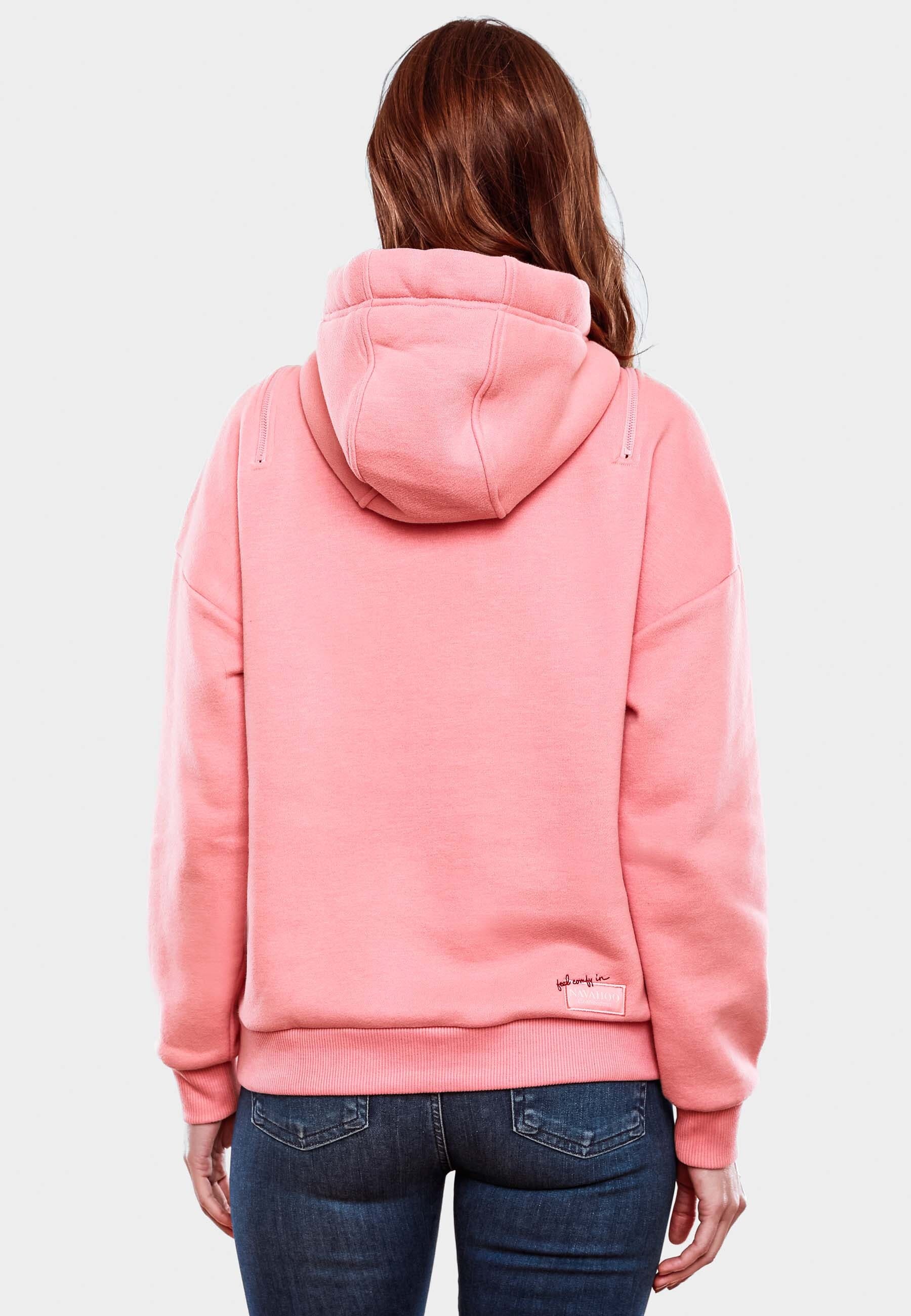 NAVAHOO Damen Kuscheliger Kapuzensweatshirt Hoodie mit breiten Tunnelzugkordeln Zuckerbärchen