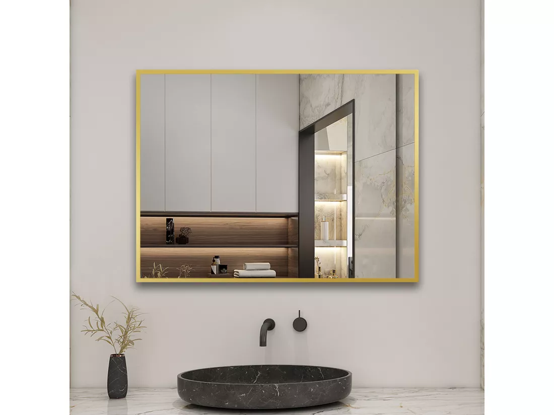 Miroir Mural de Salle de Bain Rectangle doré 60 x80cm, cadre en aluminium miroir Aica
