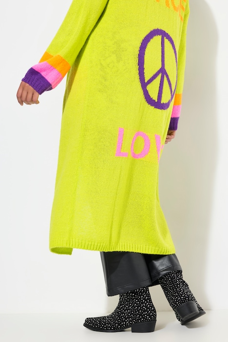 Long-Strickjacke, Rücken Peace-Motiv, offene Form