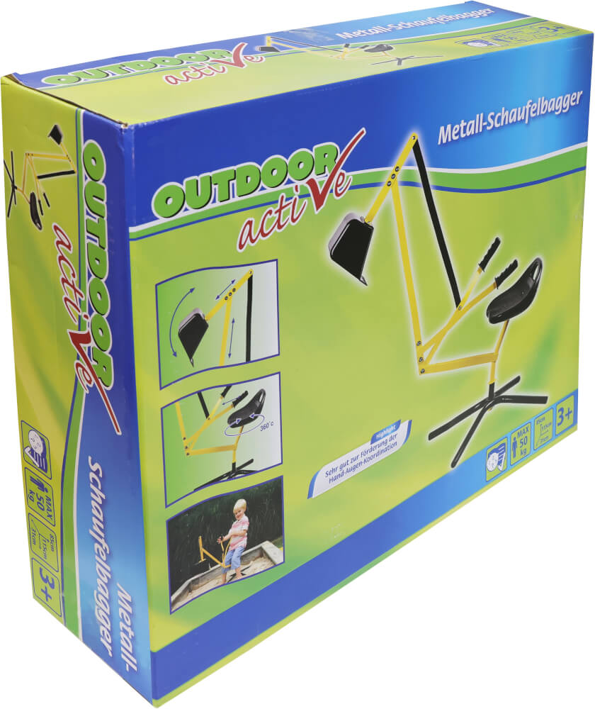 Outdoor active Metall Schaufelbagger, gelb und schwarz, Outdoorspielzeug, ca. 115x31x85 cm, ab 3 Jahren