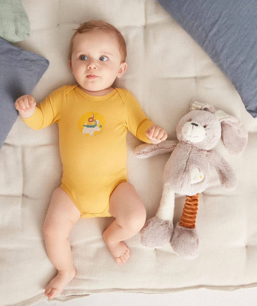 LOT DE 5 BODIES BÉBÉ EN COTON BIO JAUNE RAYÉ ET À MESSAGE