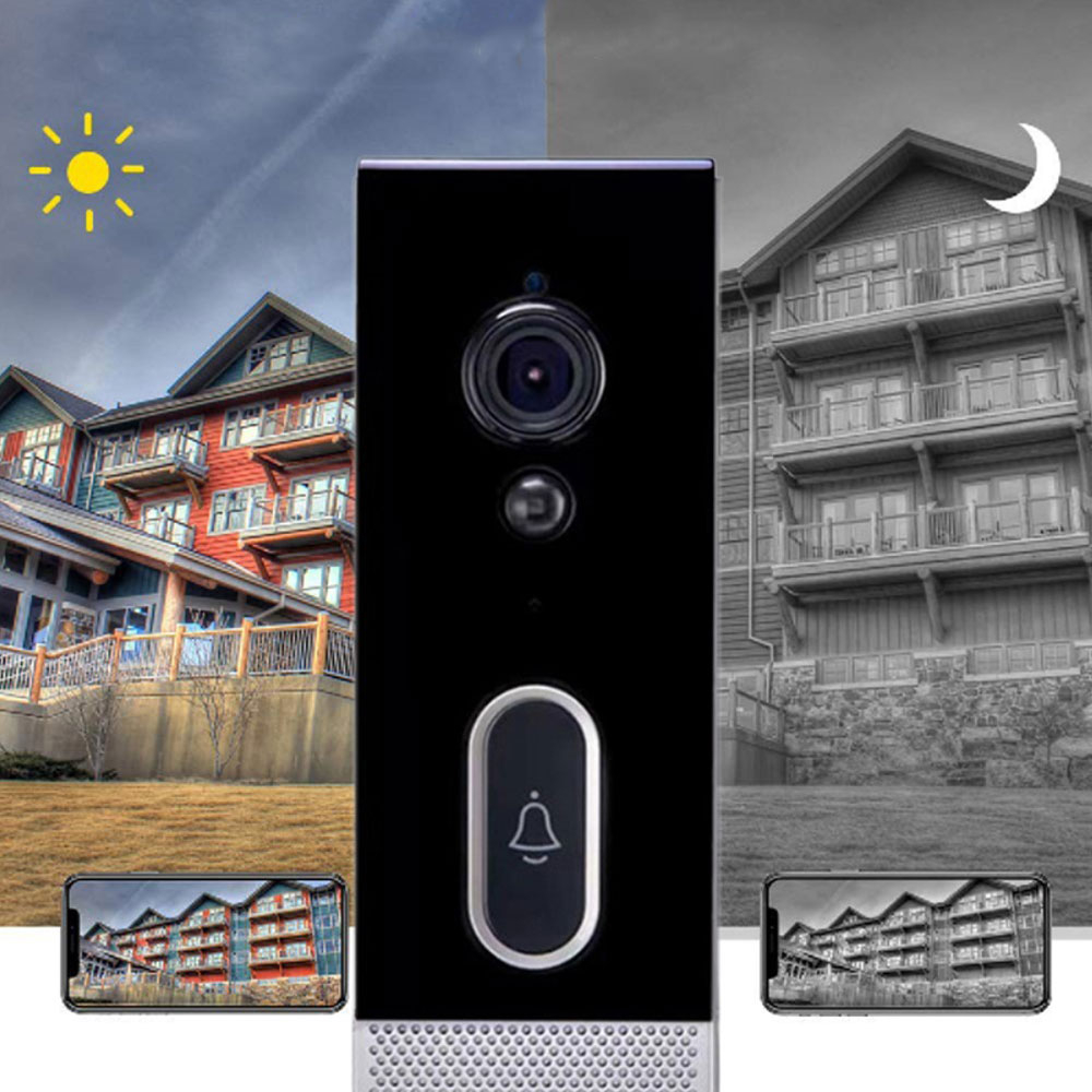 Drahtlose 1080p WiFi Video Türklingel Türsprechanlage mit Kamera / Nachtsicht Funktion / Bewegungserkennung für iOS/Android - Schwarz