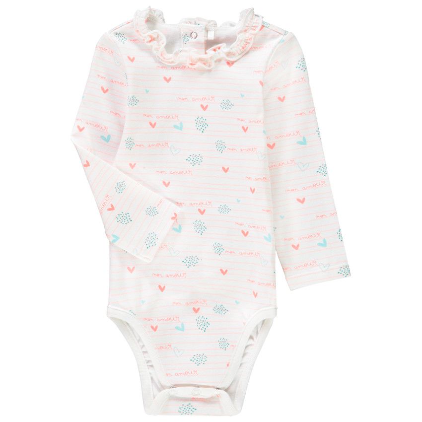 Body manches longues en coton bio imprimé pour bébé fille - Ecru