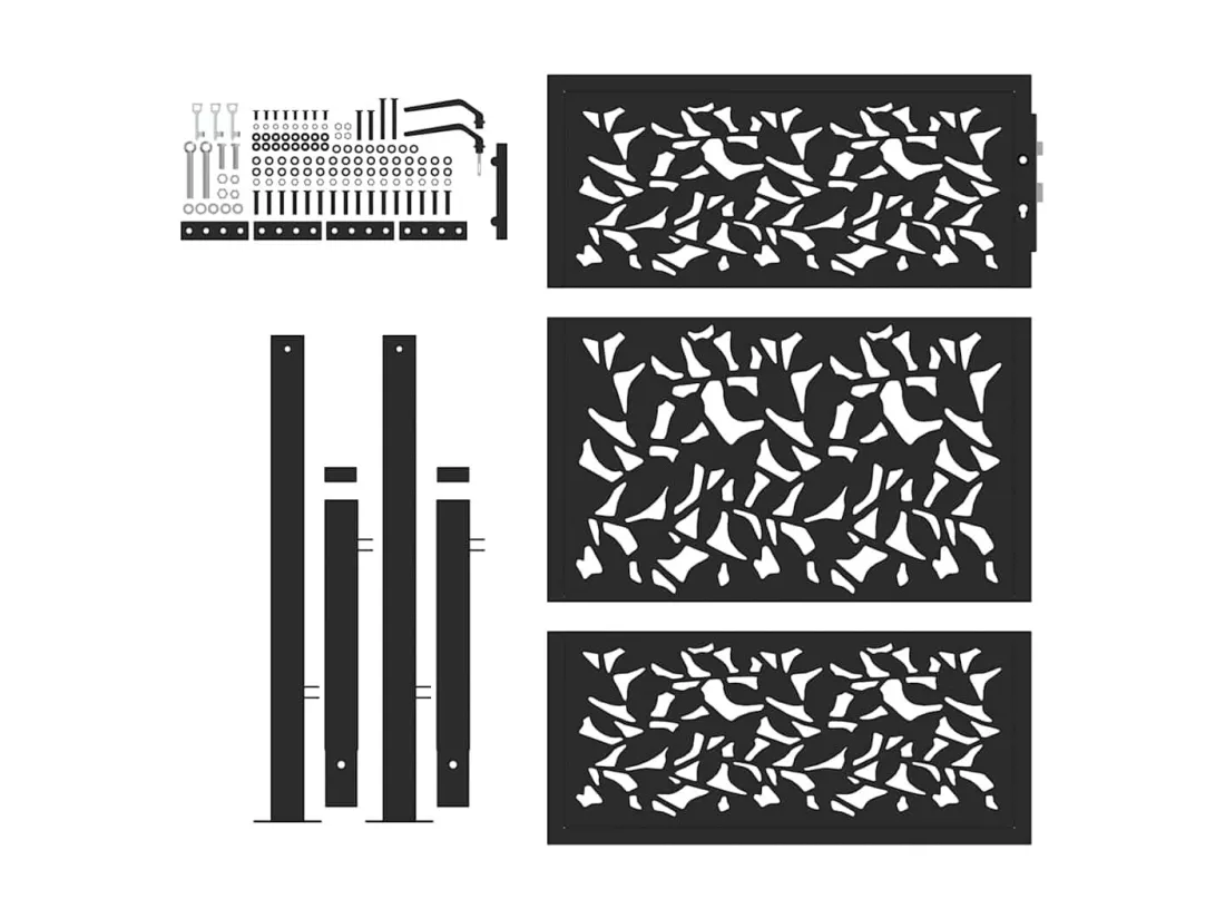Portail de jardin noir 105x130 cm acier conception de feuilles