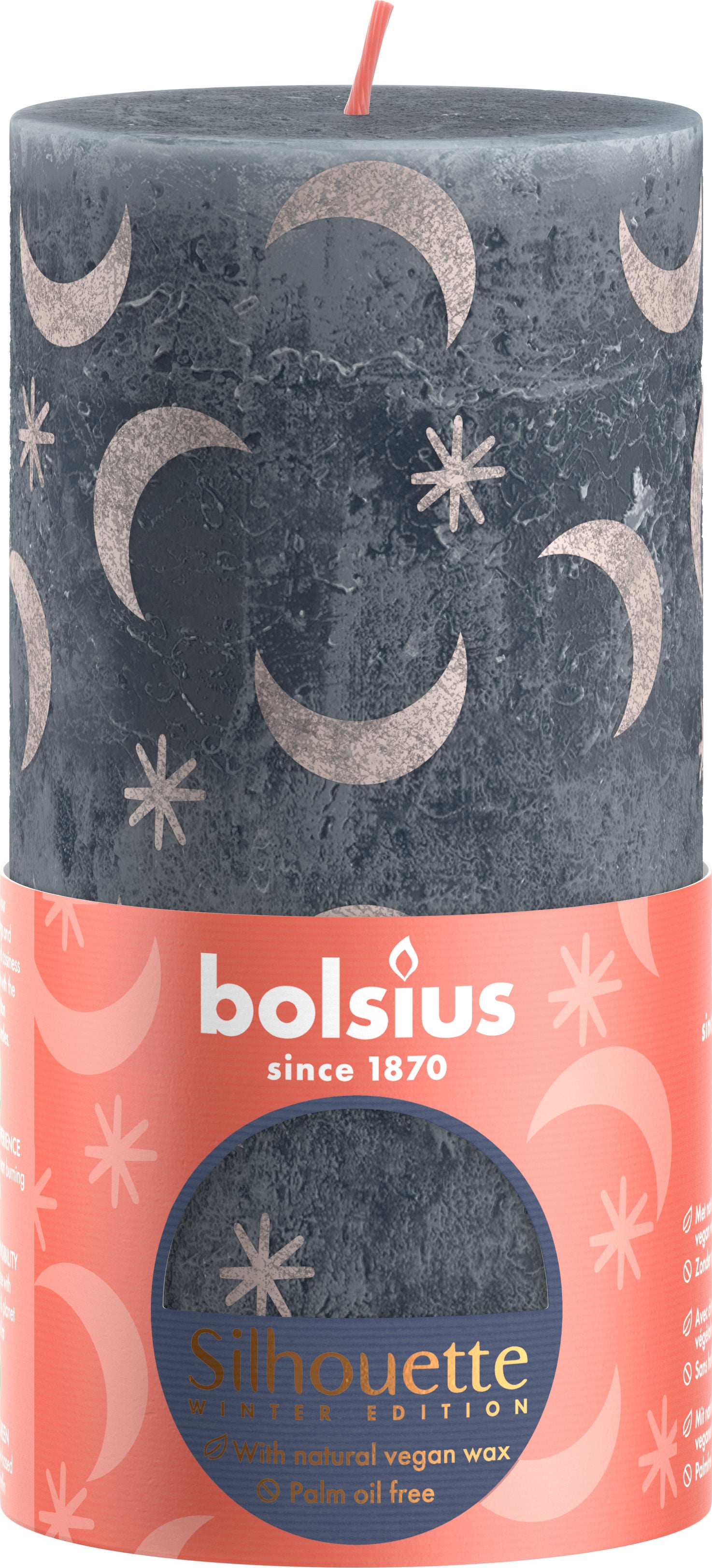 Bolsius stompkaars Rustiek silhouette blauw 60 uur D 6,8 H 13 cm
