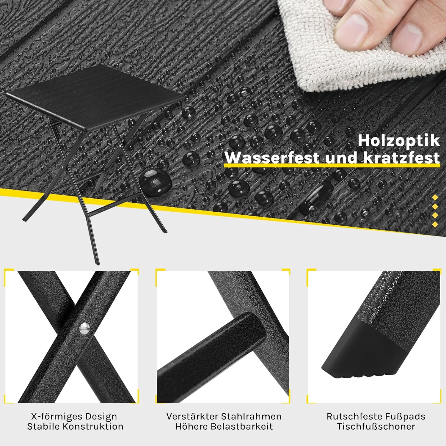 eSituro Klapptisch, Gartentisch Balkontisch wetterfest, Outdoor Beistelltisch klappbar, kleiner Tisch für Balkon Terrasse Garten, 62x62 cm, 50 kg belastbar, Schwarz AH1179621