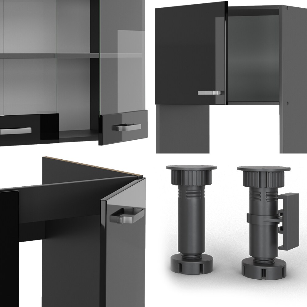 Vicco Eckküche R-Line Solid Anthrazit Schwarz 247x237 cm modern Küchenschränke Küchenmöbel