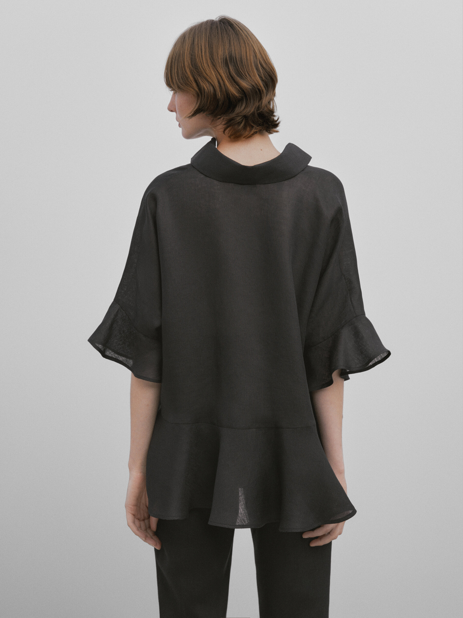 Camisa peplum em linho - Studio - NEGRO