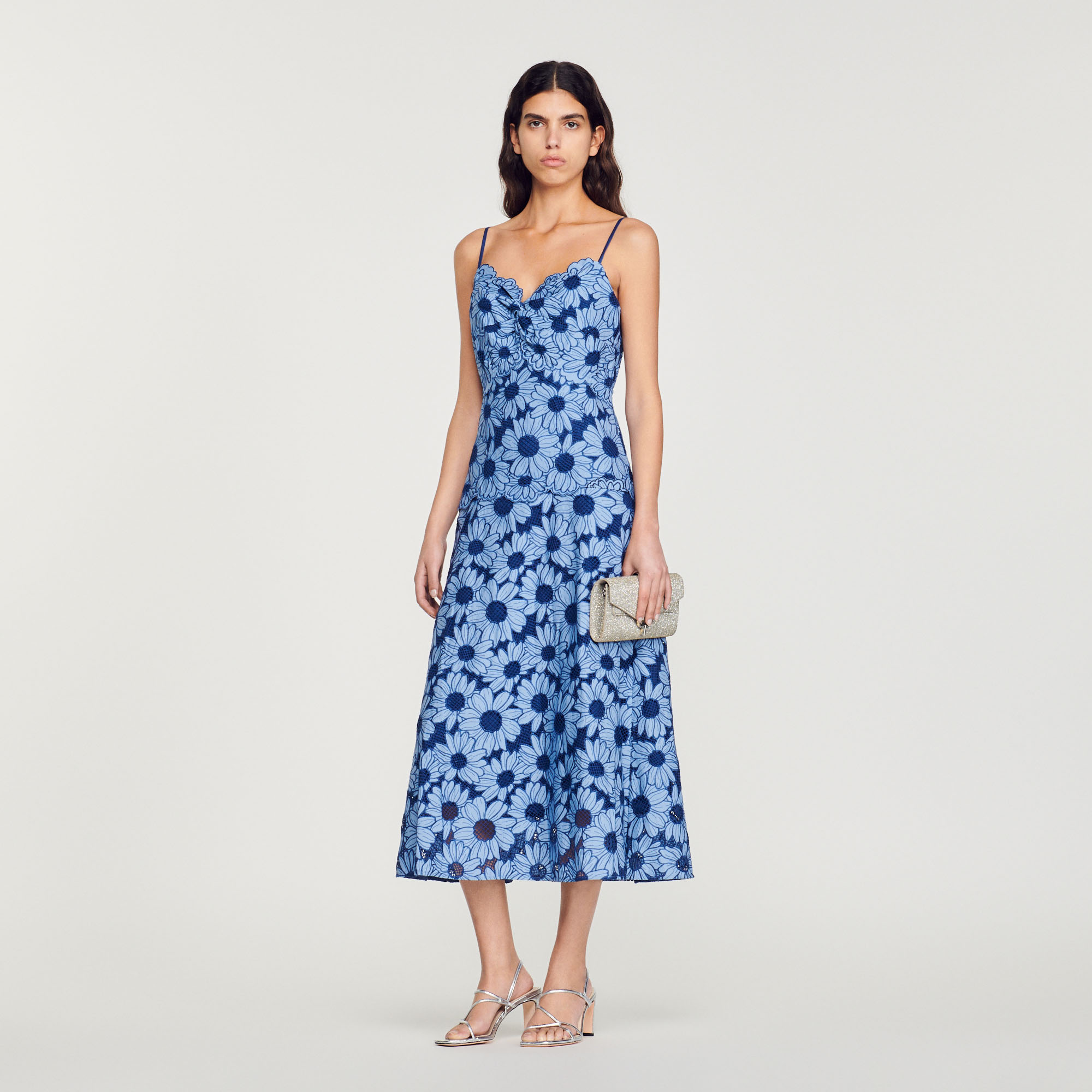 Robe midi en guipure marguerites